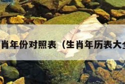 生肖年份对照表（生肖年历表大全）